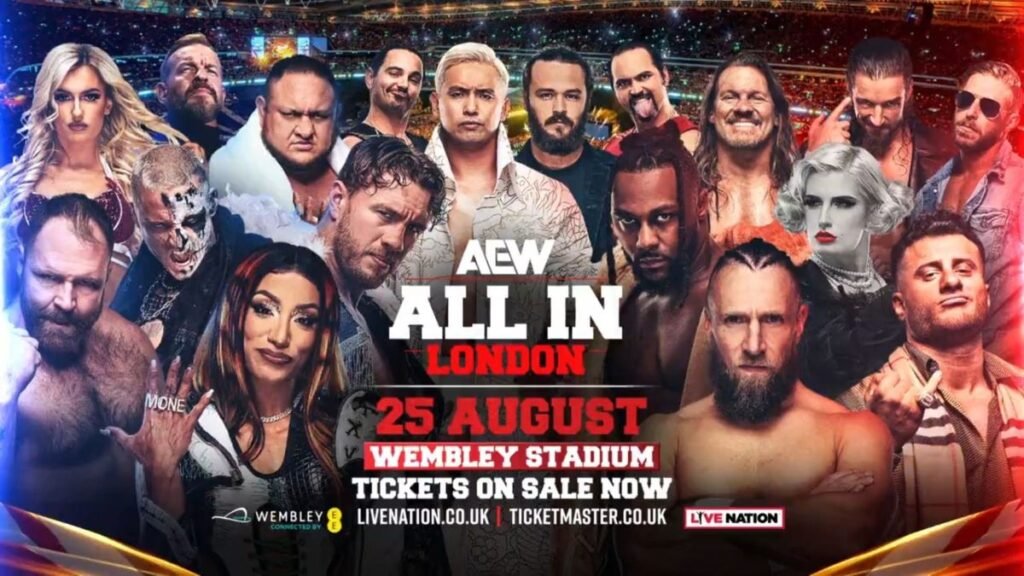 New AEW All In London poster featuring Mariah May, MJF and Jack Perry